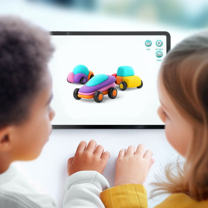 Hey Clay - Modelling Air-Dry Clay with Fun Interactive App - Happy Cars, series Motors, 6 cans-**