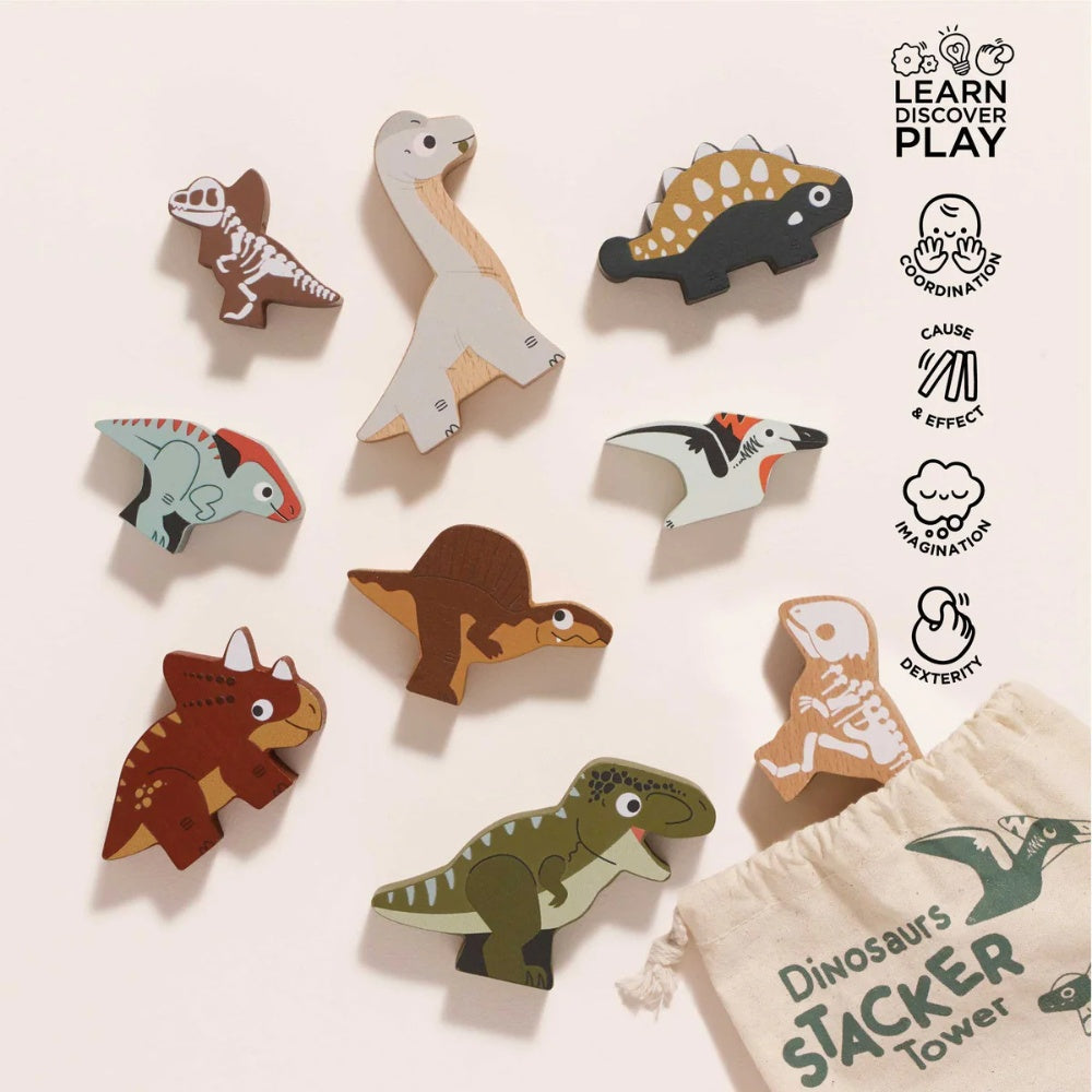 Le Toy Van - Wooden Jurassic Stacking Dinosaurs & Bag - 10pcs