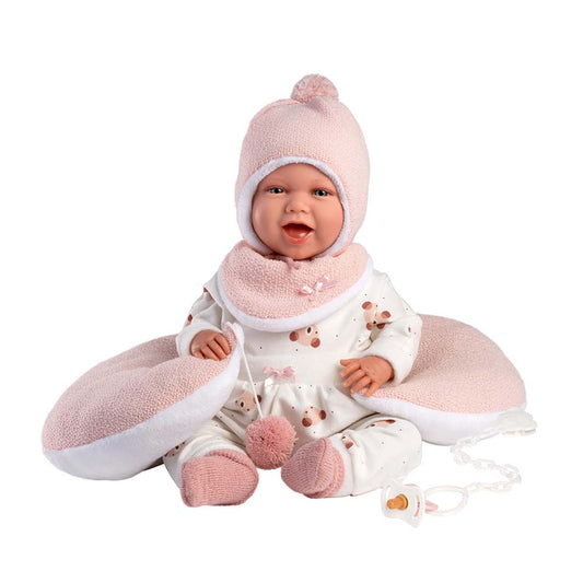Llorens - Baby Girl Doll with Crying Mechanism, Clothing & Pink Cushion: Mimi - 42cm