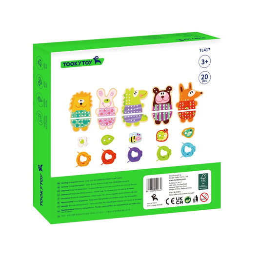 TookyToy - Lacing & Threading Animals: Fine Motor Activity Set - 15pcs