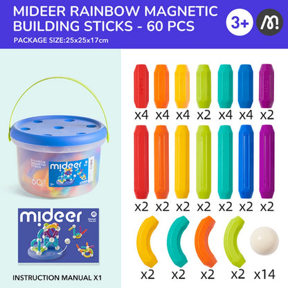 Mideer - Rainbow Magnetic Building Sticks STEM Construction Toy - 60 Pieces