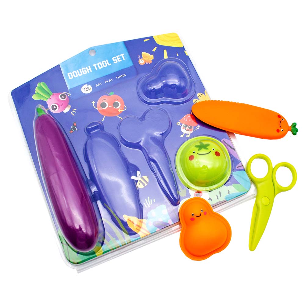 Jar Meló - Play Dough Tools 5-Piece Set - Fruit & Vegetable Moulds with Scissors