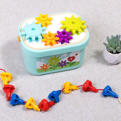 TookyToy - 3-in-1 Activity: Pegs, Gears & Lacing Fine Motor Toy for Kids