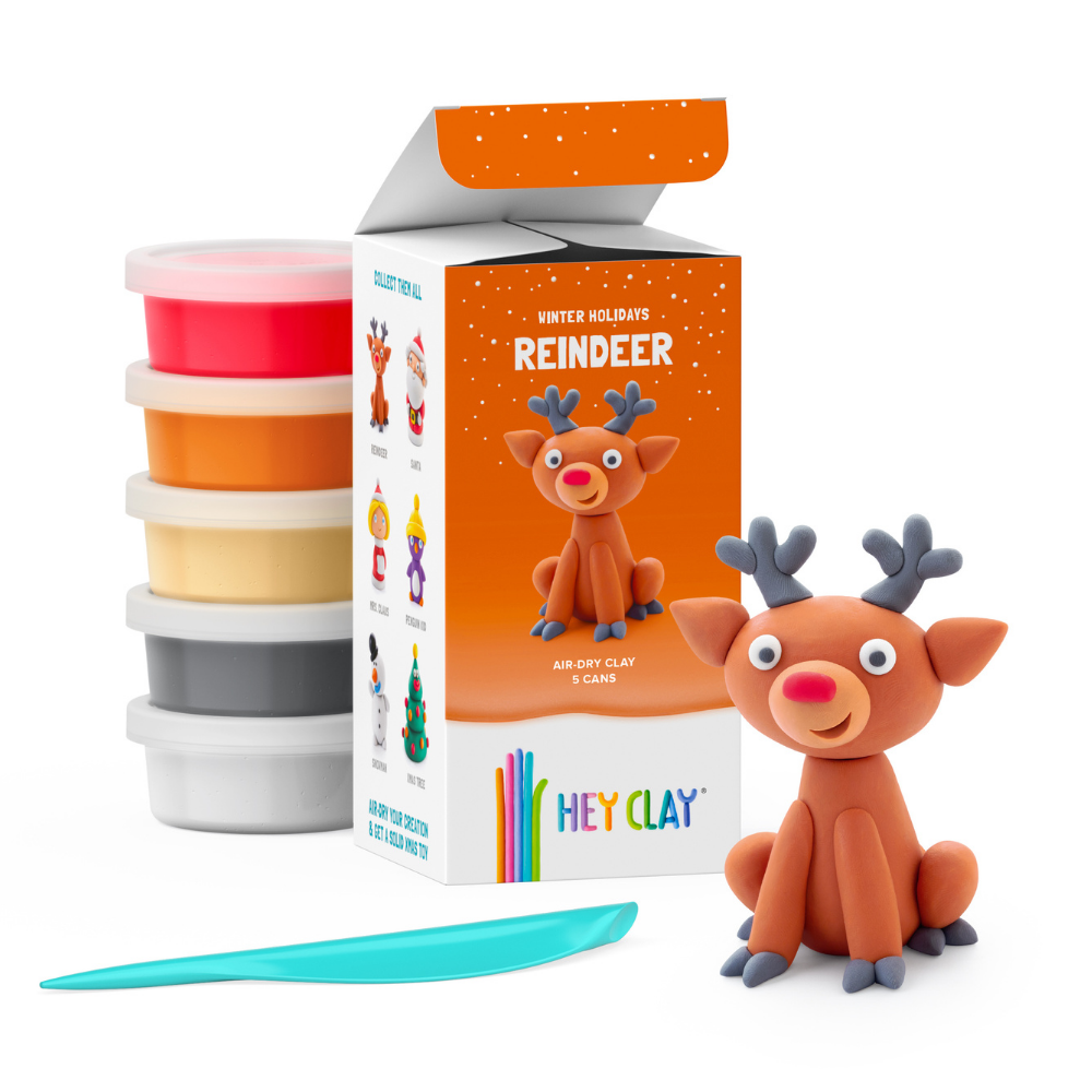 Hey Clay - Modelling Air-Dry Clay with Fun Interactive App - Reindeer, Christmas Series, 5 cans