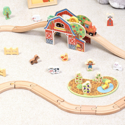 TookyToy - Wooden Farm Train Track Set - 50 Pieces