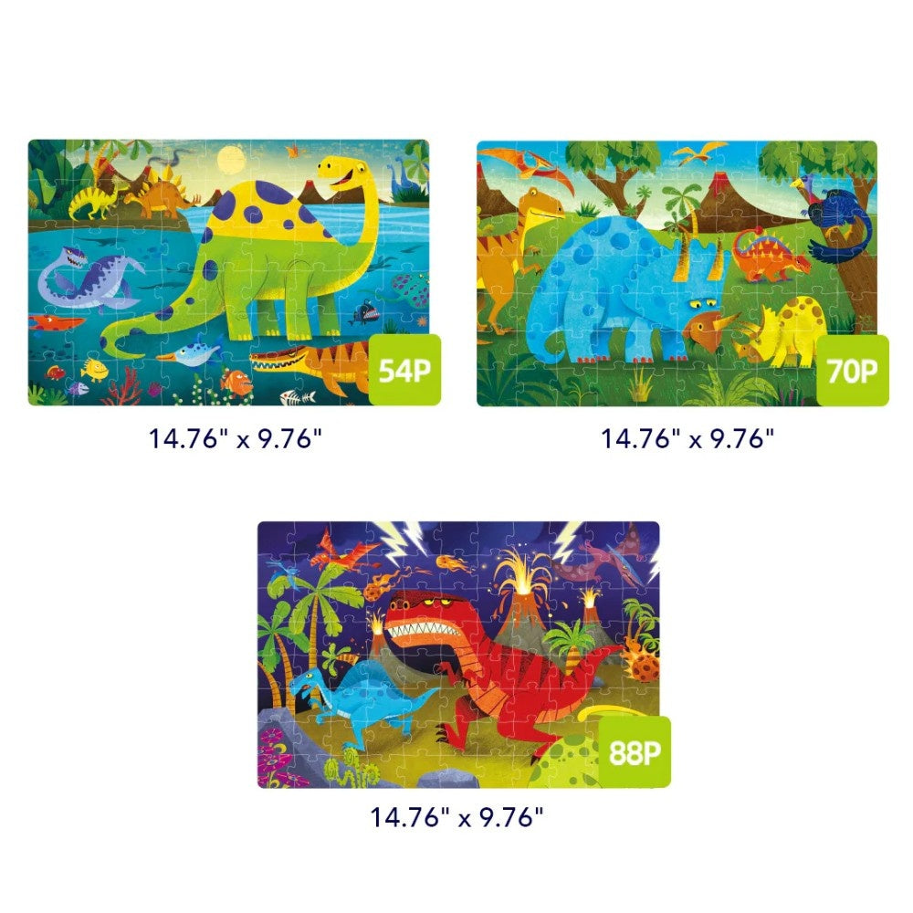 Mideer - 3-in-1 Level Up Puzzle: Level 4 Dinosaurs World