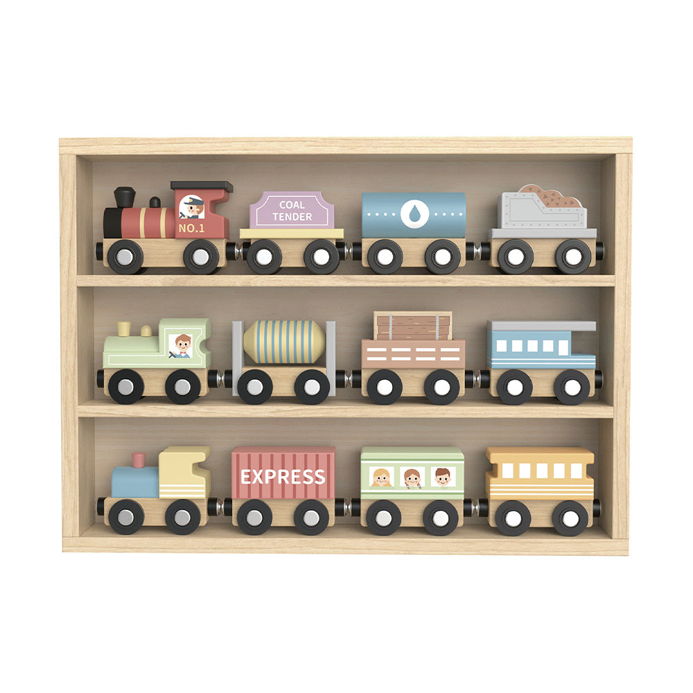 TookyToy - Wooden Train Set - Pastel - 13 Pieces - Motherhood