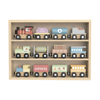 TookyToy - Wooden Train Set - Pastel - 13 Pieces - Motherhood