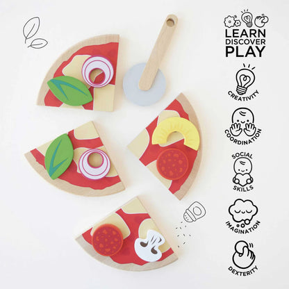 Le Toy Van - Wooden Pizza & Toppings with Slice Cutter - 13pcs