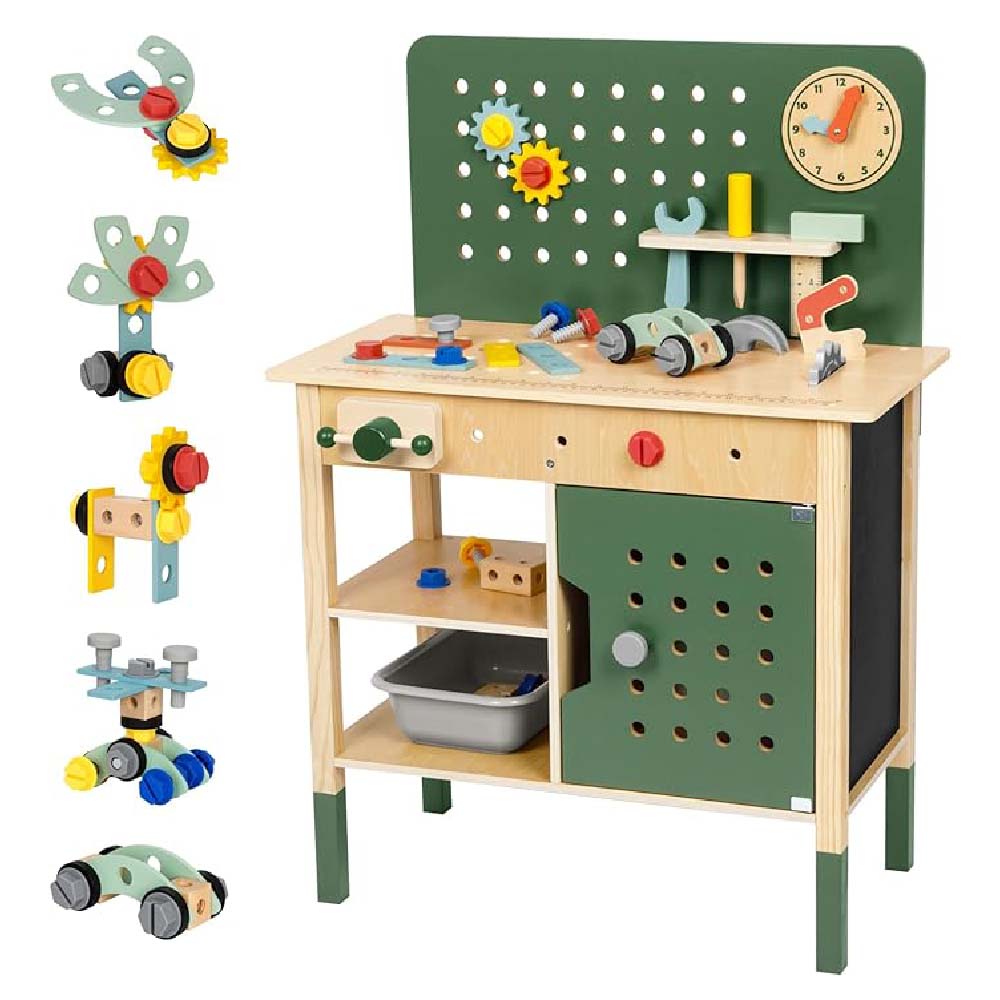 TookyToy - Pretend Play Wooden Workbench Set - Motherhood