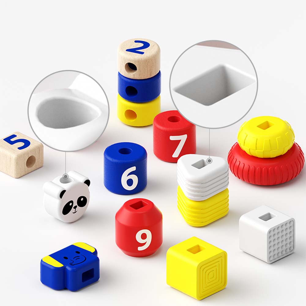 TopBright - 3-in-1 Fine Motor Stacking & Lacing Blocks Toy