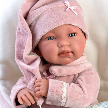 Llorens - Tina Baby Girl Doll with Clothing, Accessories & Multi-Functional Vintage Cushion - 44cm (Mechanism Optional)
