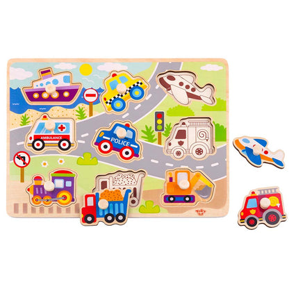 TookyToy - Wooden Peg Puzzle - Vehicles - Motherhood