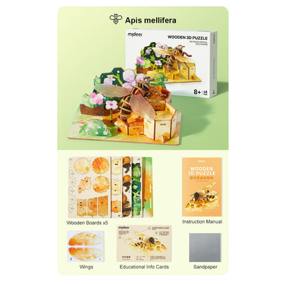 Mideer - Wooden 3D Puzzle for Kids with Educational Flash Cards - Bee & Hive 48 Pieces