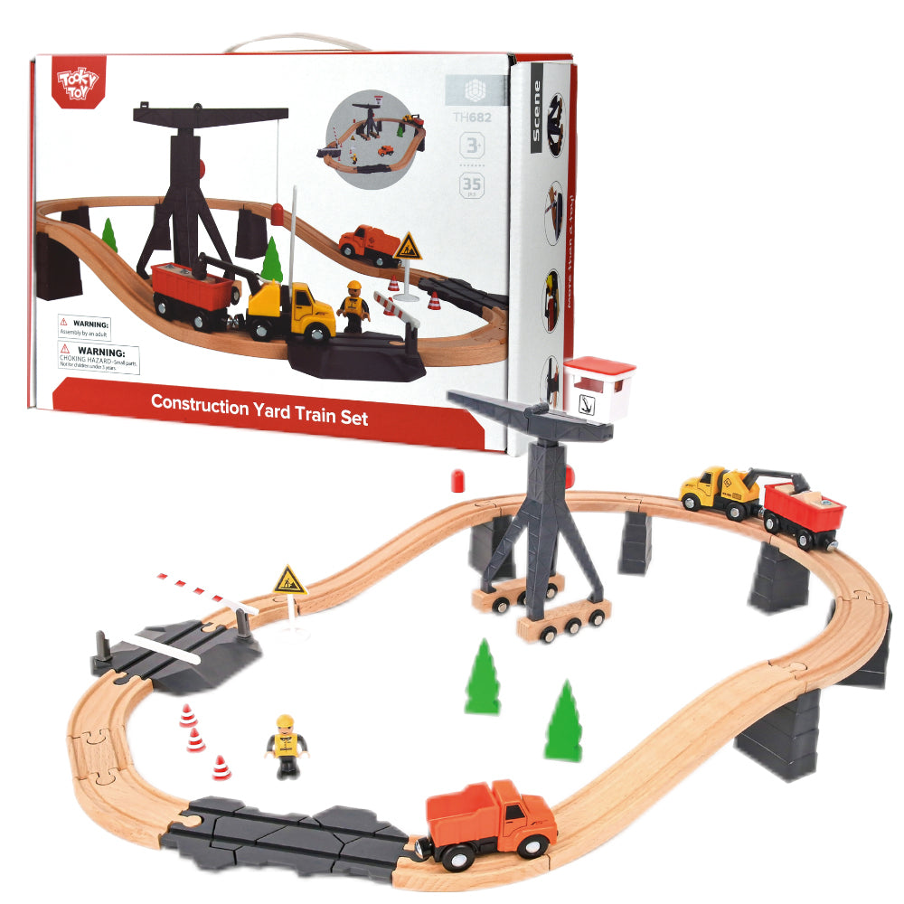 TookyToy - Wooden Train Set - Constructin Yard - Motherhood