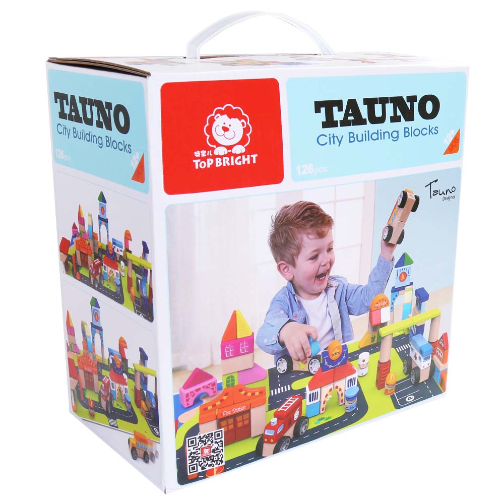 TopBright - TopBright Wooden City Building Blocks Play Set & Road Mat 126pcs