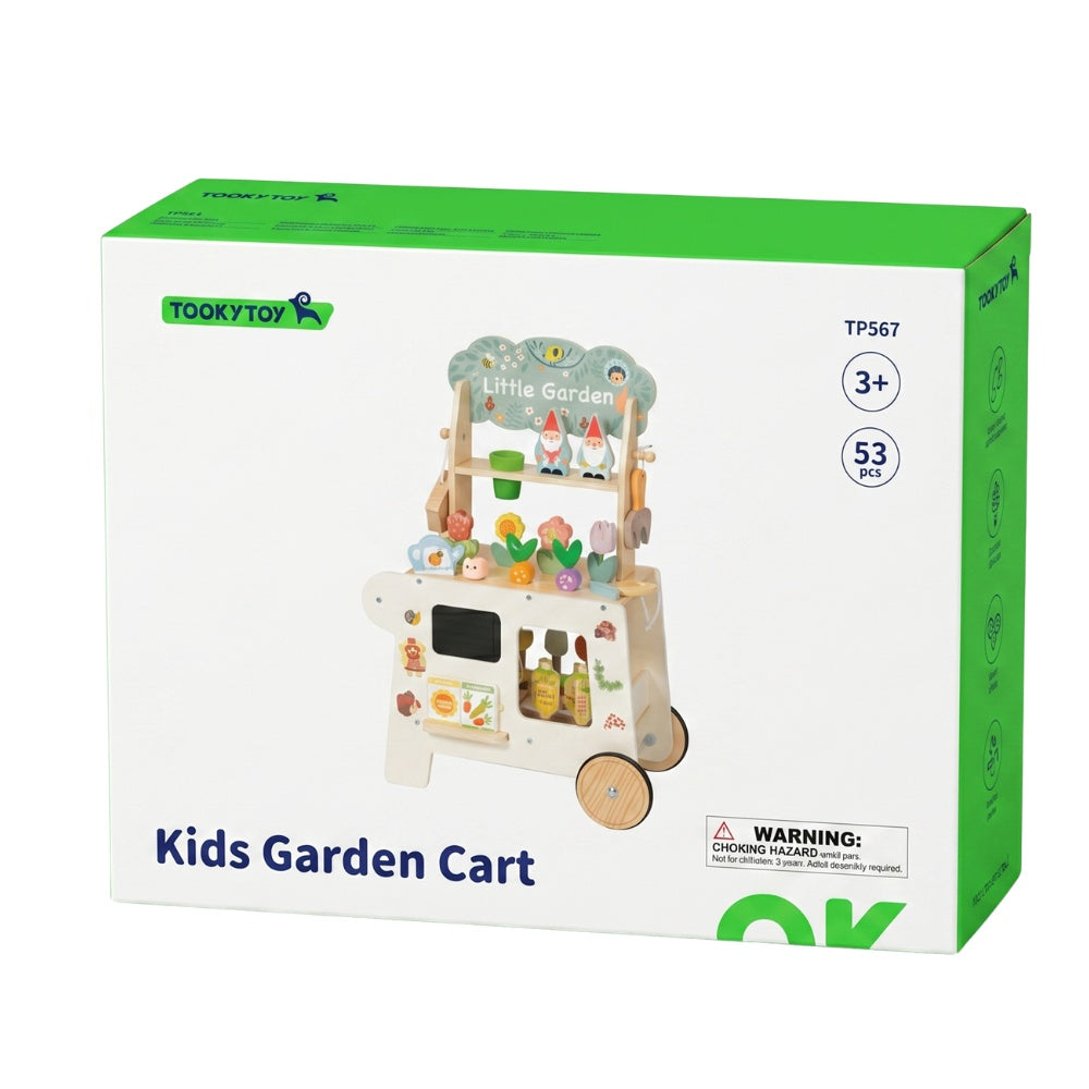 TookyToy - Pretend Play Wooden Gardening Cart Set - 53 Pieces