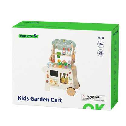 TookyToy - Pretend Play Wooden Gardening Cart Set - 53 Pieces