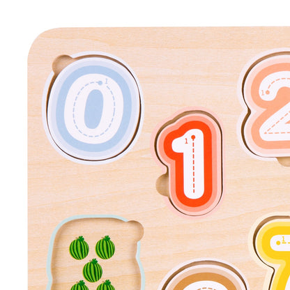 Classic World - Numbers & Fruit - Counting & Tracing Wooden Puzzle - 10pcs