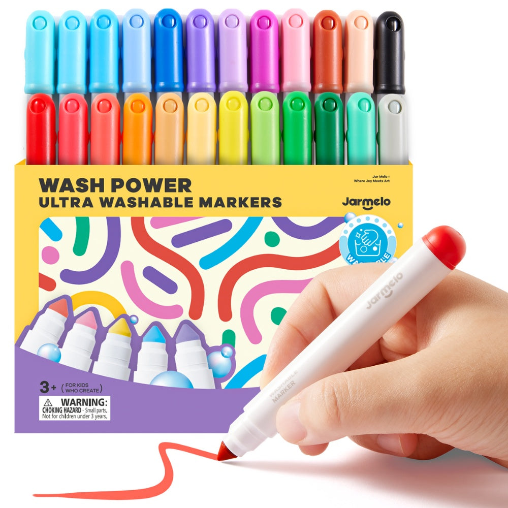 Jar Meló - Washable Markers - 24 Non-Toxic Colours with Conical Tips
