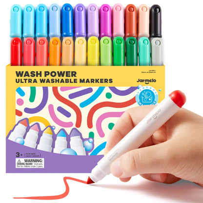 Jar Meló - Washable Markers - 24 Non-Toxic Colours with Conical Tips