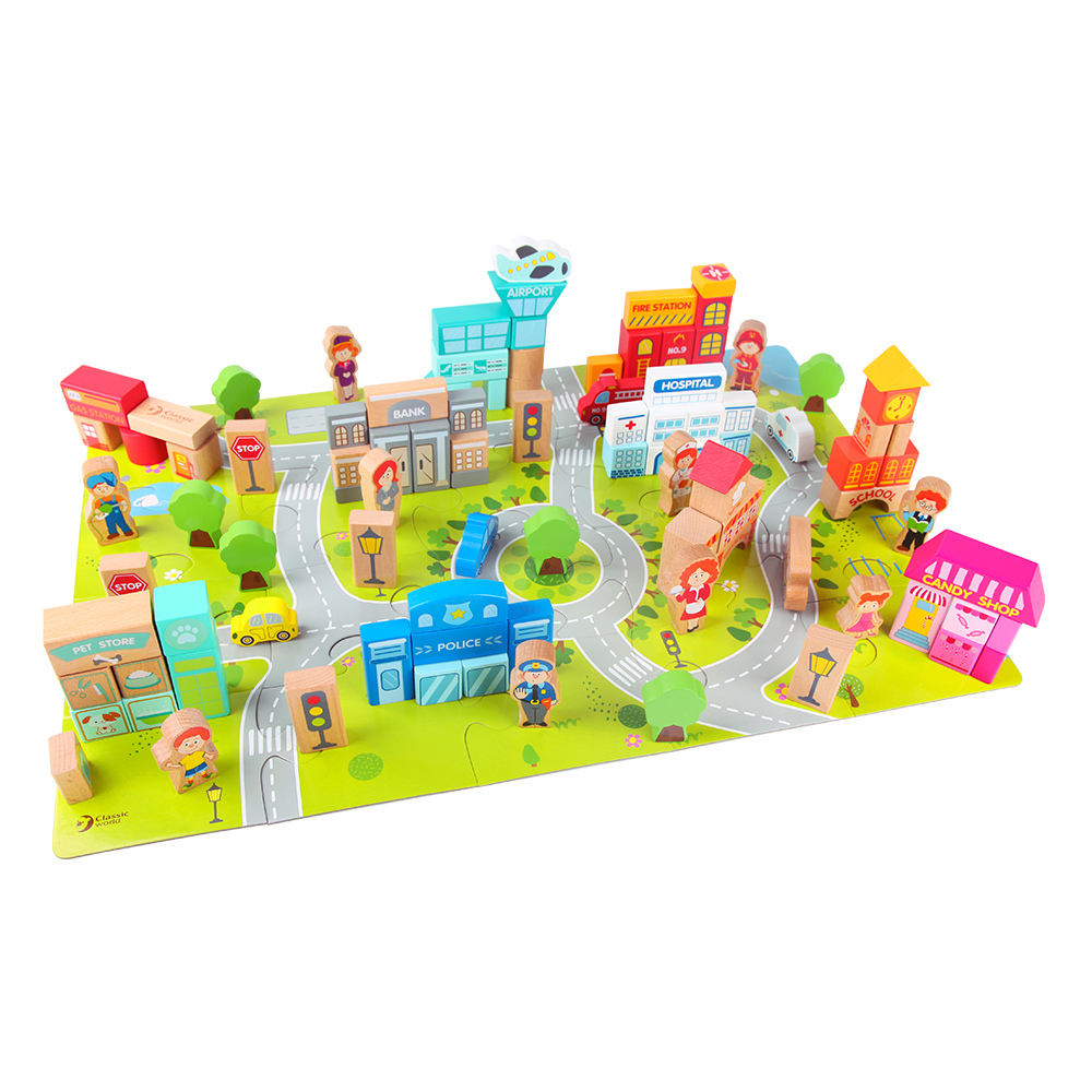 Classic World - Wooden City Building Blocks Set - 120 Pieces
