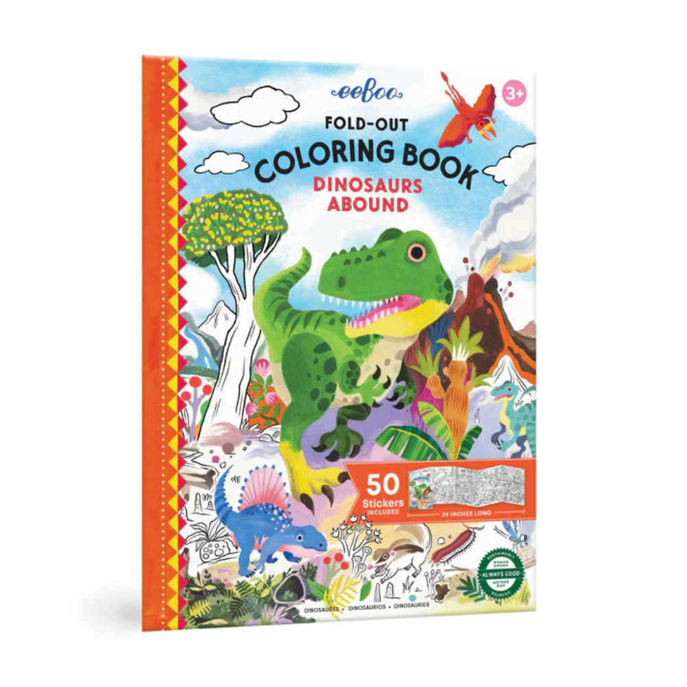 eeBoo - Fold-Out Colouring Book with Stickers - Dinosaurs Abound