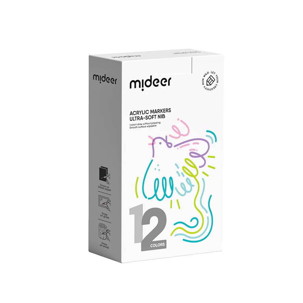 Mideer - Acrylic Markers - Ultra - Soft Nib - 12 Colours