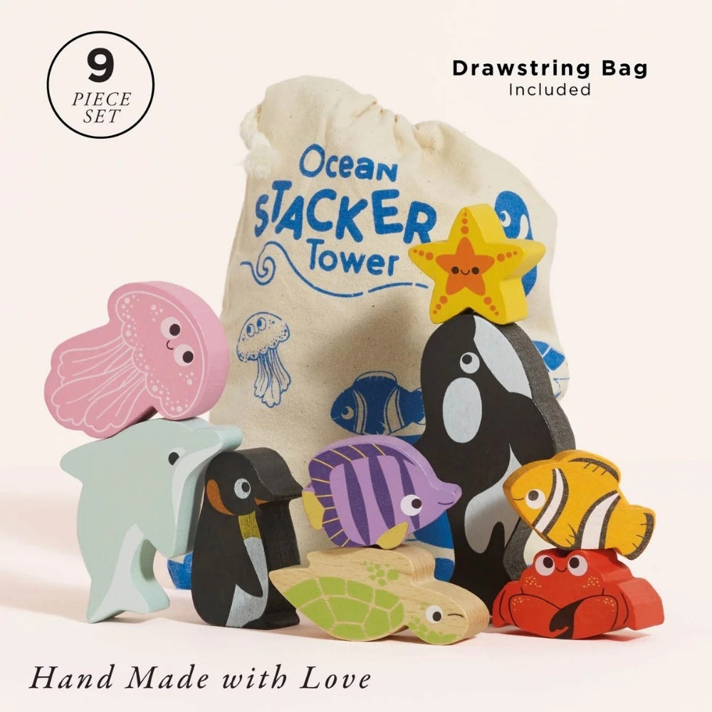 Le Toy Van - Wooden Ocean Life Stacking Animals & Bag - 10pcs