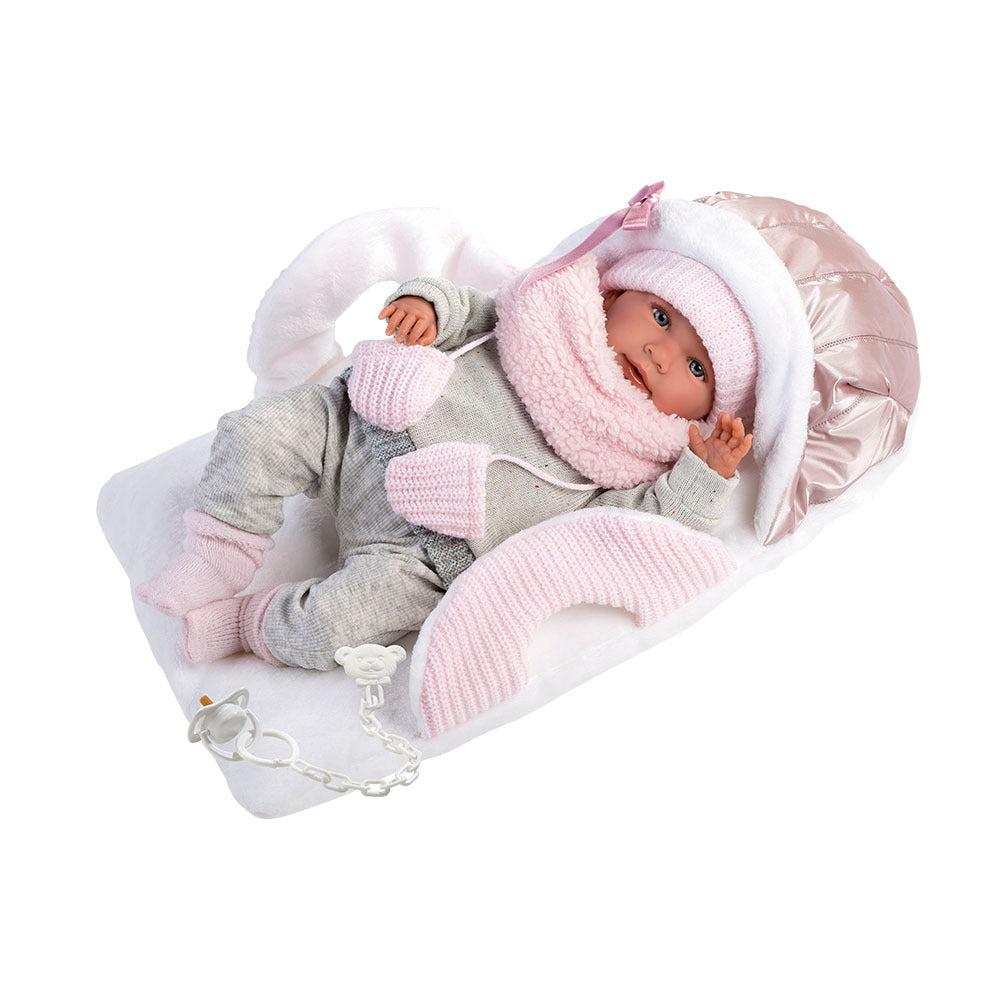 Llorens - Baby Girl Doll with Crying Mechanism, Carry Cot, Clothing & Accessories: Mimi - 42cm
