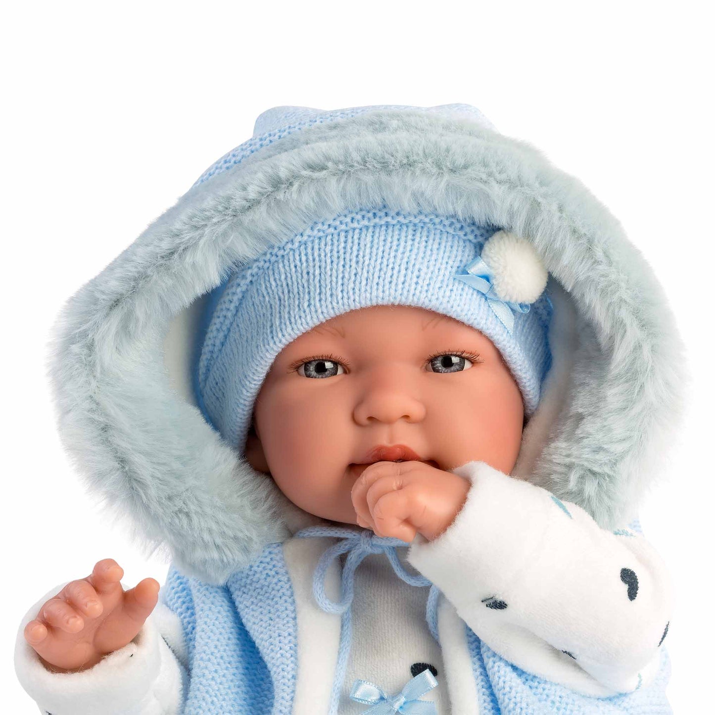 Llorens - Newborn Baby Boy Doll with Blue Romper & Accessories: Tino - 44cm (Crying Optional)