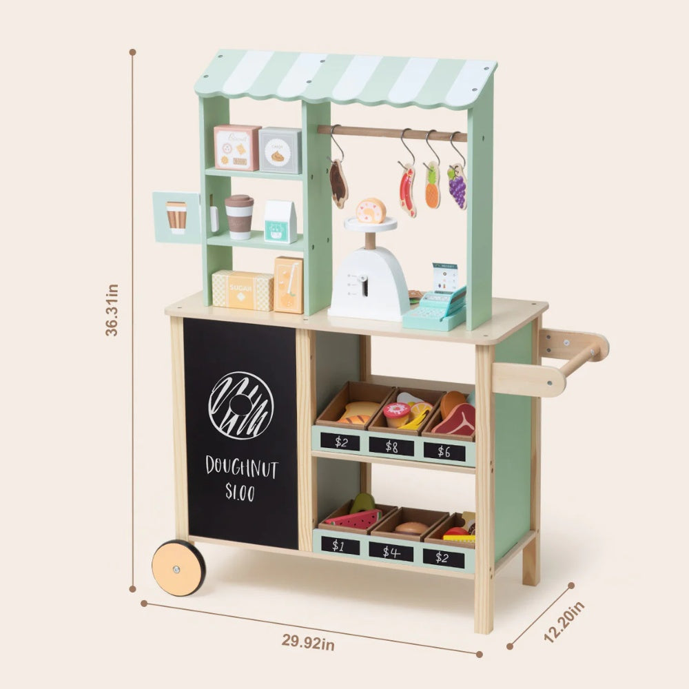 TookyToy - Pretend Play Wooden Grocery Store with Accessories