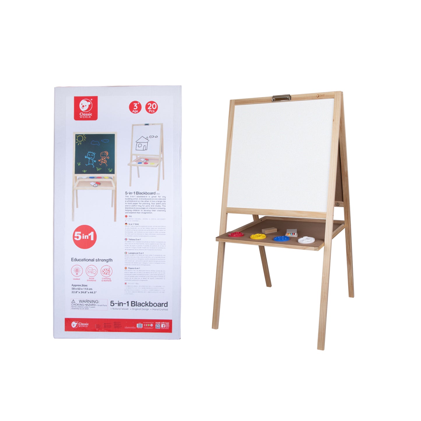 Classic World - 5-in-1 - Blackboard & Whiteboard Art Easel - 58 x 4 x 116 cm
