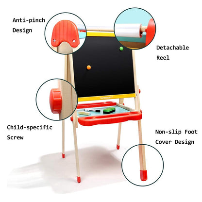 TopBright - 2 in 1 Deluxe Standing Art Easel - Adjustable Height - Black & White Board with Paper & Paint Holder - 54 x 49 x 112 cm