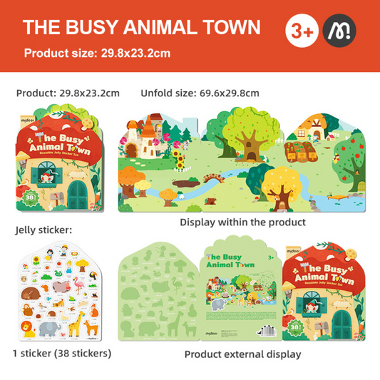 Mideer - Reusable Jelly Sticker Set - The Busy Animal Town - 38pcs