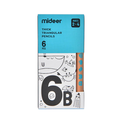 Mideer - Triangular 6B Pencils - 6 Thick Easy Grip Pencils for Early Writing