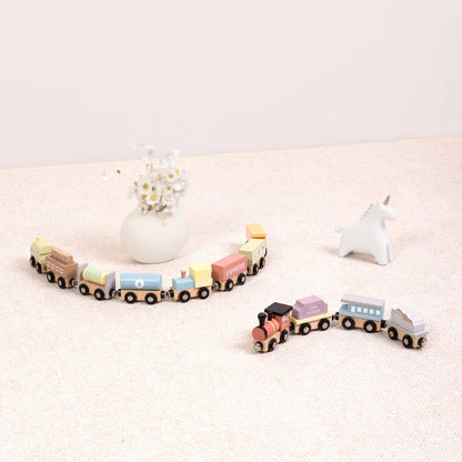 TookyToy - Wooden Train Set - Pastel - 13 Pieces