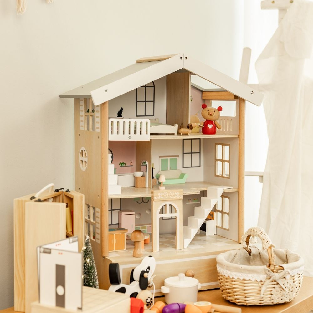Classic World - Pretend & Play - Happy Villa Dollhouse with Furniture
