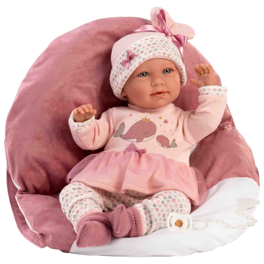 Llorens - Baby Girl Doll with Crying Mechanism, Clothing & Carry Cot: Mimi - 42cm