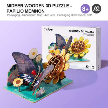 Mideer - Wooden 3D Puzzle for Kids with Educational Flash Cards - Butterfly 48 Pieces