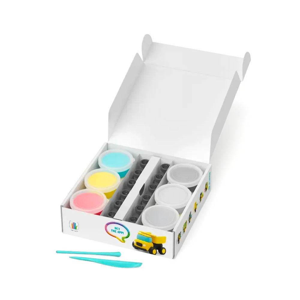 Hey Clay - Modelling Air-Dry Clay with Fun Interactive App - Construction Cars, series Motors, 12 cans
