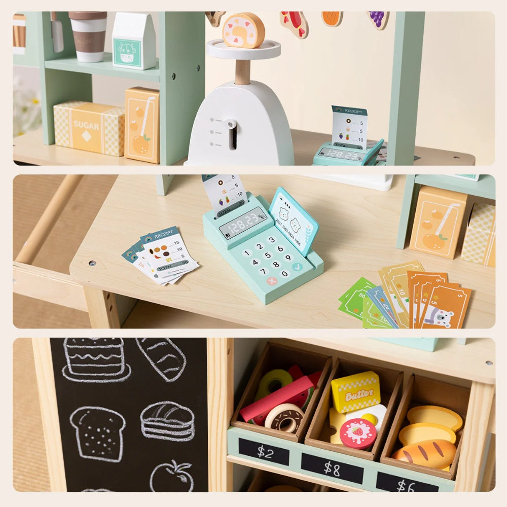TookyToy - Pretend Play Wooden Grocery Store with Accessories