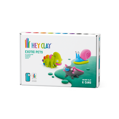Hey Clay - Modelling Air-Dry Clay with Fun Interactive App - Chameleon, Gastropoda, Axolotl, Series Exotic Pets, 6 cans
