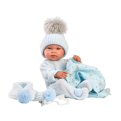 Llorens - Newborn Baby Boy Doll with Blue Beanie & Blanket: Tino - 43cm