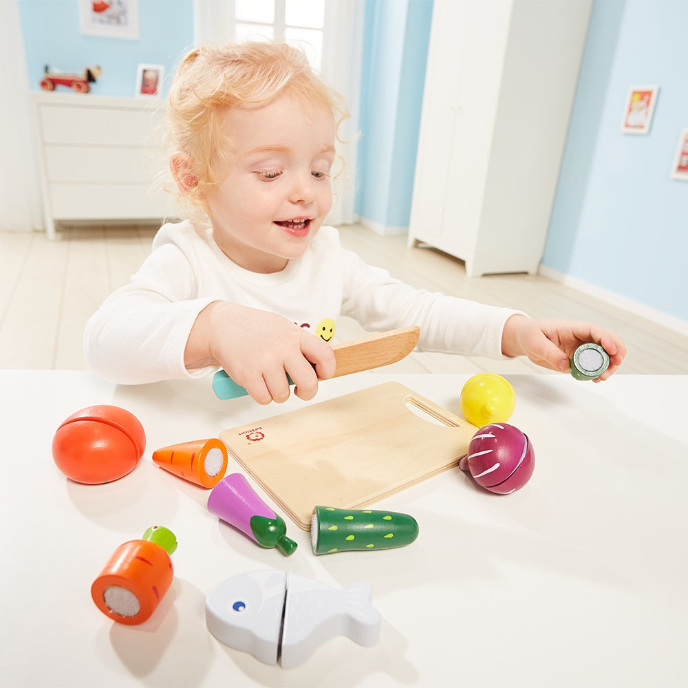 TopBright - Pretend Play Wooden Cutting Food Set, with Knife & Board-**