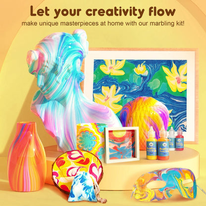 Jar Meló - Water Marbling Paint Set - 12 Colours Art Kit with Tools & Paper