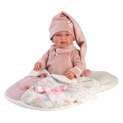 Llorens - Tina Baby Girl Doll with Clothing, Accessories & Multi-Functional Vintage Cushion - 44cm (Mechanism Optional)