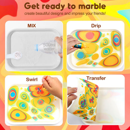 Jar Meló - Water Marbling Paint Set - 12 Colours Art Kit with Tools & Paper