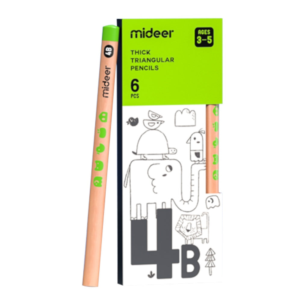 Mideer - Triangular 4B Pencils - 6 Thick Easy Grip Pencils for Early Writing