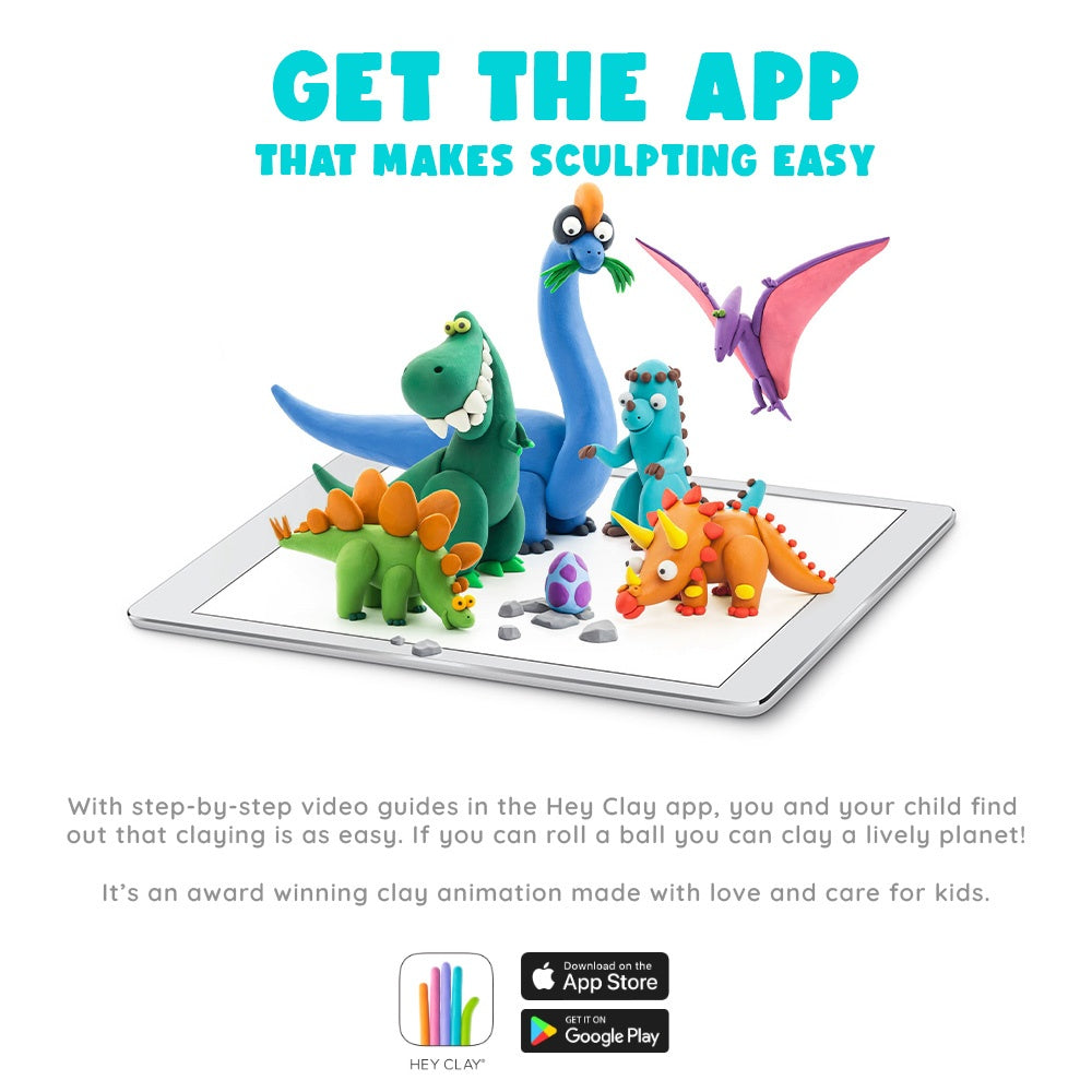 Hey Clay - Modelling Air-Dry Clay with Fun Interactive App - Brachiosaurus, series Dinos, 3 cans
